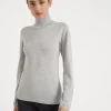 Maglieria-Brunello Cucinelli Maglia leggera collo alto in cashmere e seta Grigio Chiaro (C072)