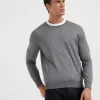 Maglieria-Brunello Cucinelli Maglia leggera girocollo in cashmere e seta Grigio Scuro (CG217)