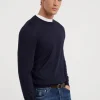 Maglieria-Brunello Cucinelli Maglia leggera girocollo in cashmere e seta Blu Navy (CW425)