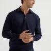 Maglieria-Brunello Cucinelli Maglia leggera stile polo in cotone Blu Navy (CW425)