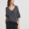 Maglieria-Brunello Cucinelli Maglia maniche corte in cotone costa inglese con Shiny Neckline Piombo (C2079)