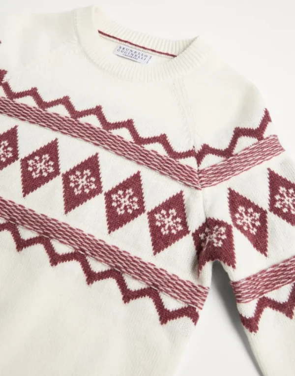 Maglieria-Brunello Cucinelli Maglia Snowflake Jacquard in cashmere Rosso (CQG19)