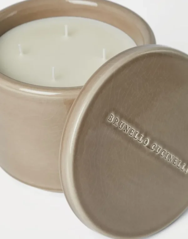 Candele & Fragranze-Brunello Cucinelli Maxi candela profumata in vaso di ceramica craquelé con coperchio Fango (CPRUK)