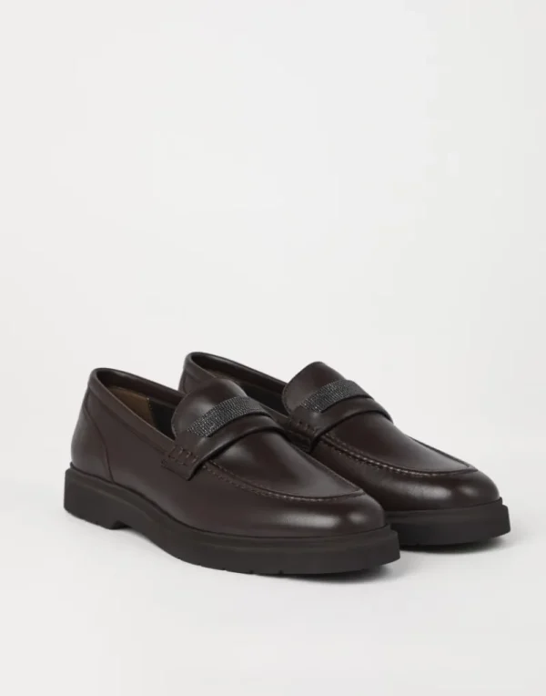 Mocassini & Flat Shoes-Brunello Cucinelli Mocassini Penny Loafer con Precious Insert Testa di Moro (C8279)