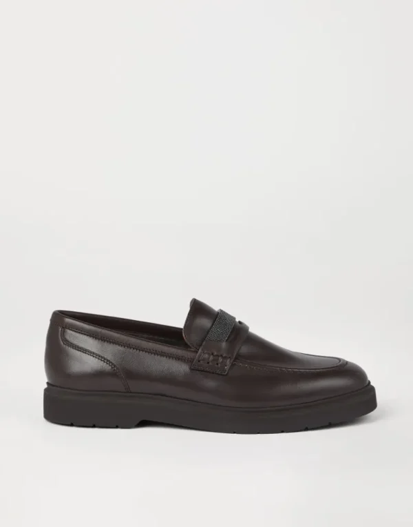 Mocassini & Flat Shoes-Brunello Cucinelli Mocassini Penny Loafer con Precious Insert Testa di Moro (C8279)