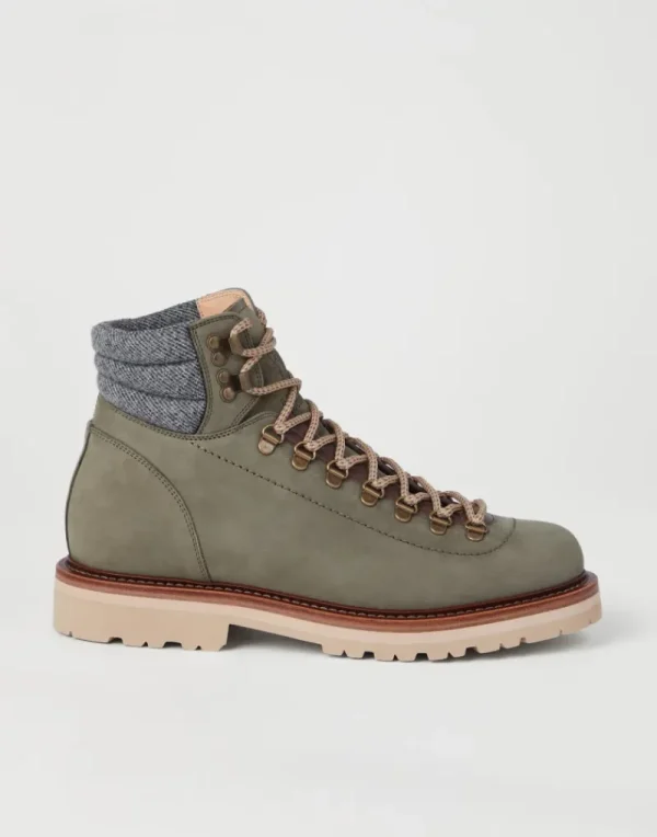 Boots-Brunello Cucinelli Mountain Boot in nabuck con inserto in diagonale di lana Militare (CJP40)