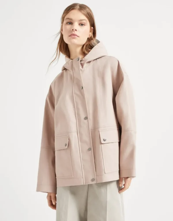 Capospalla-Brunello Cucinelli Outerwear in popeline accoppiato di cotone idrorepellente con termonastrature e Shiny Zipper Pull Rosa (C134)