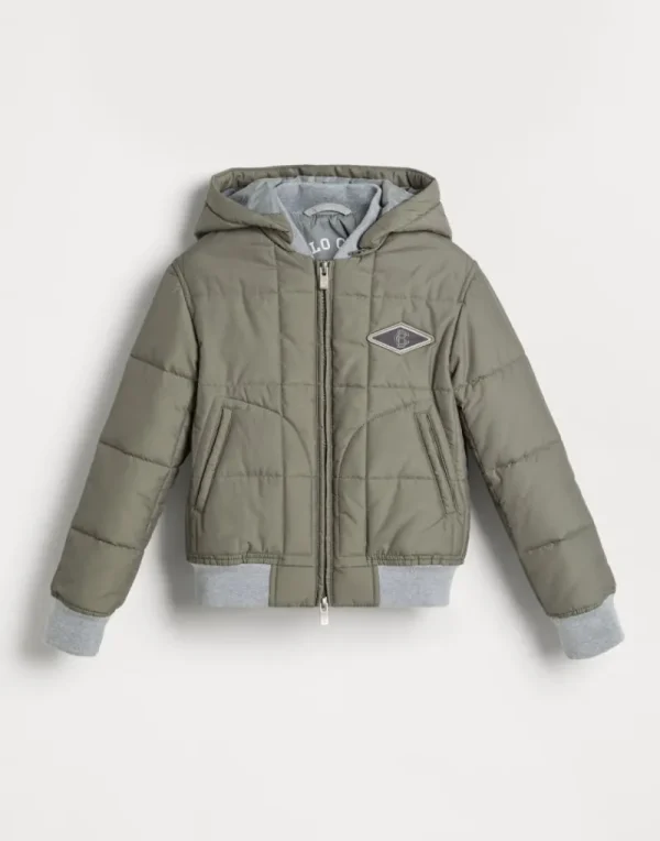 Capospalla-Brunello Cucinelli Outerwear in popeline di lana vergine e seta techno con imbottitura in Thermore®, cappuccio staccabile e patch Militare (CLK90)