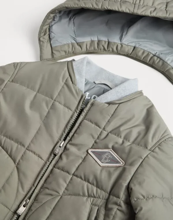 Capospalla-Brunello Cucinelli Outerwear in popeline di lana vergine e seta techno con imbottitura in Thermore®, cappuccio staccabile e patch Militare (CLK90)