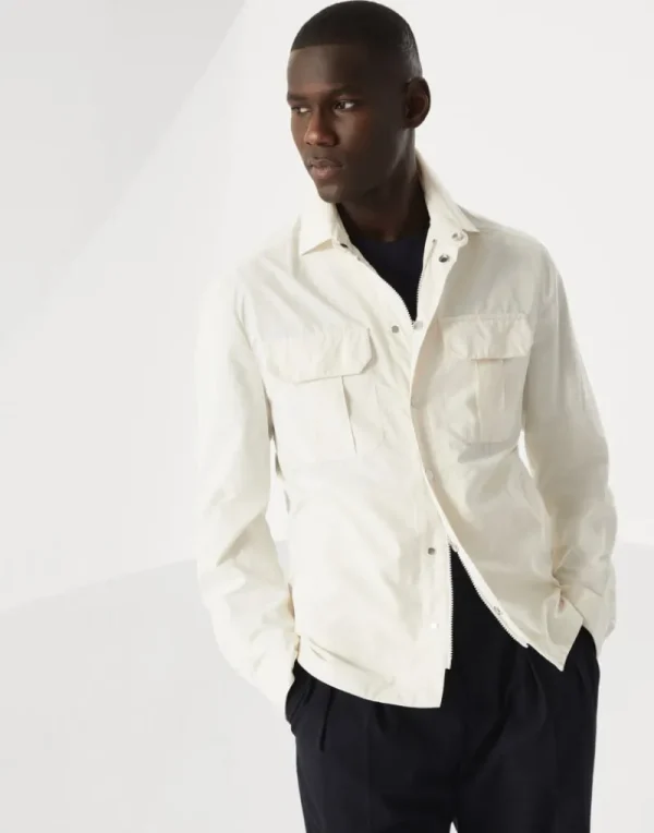 Capospalla-Brunello Cucinelli Outerwear stile camicia sfoderato in microfibra idrorepellente con termonastrature Off-White (C2378)