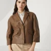 Capospalla-Brunello Cucinelli Outerwear stile giacca in pelle lucida con monile Marrone (C7495)