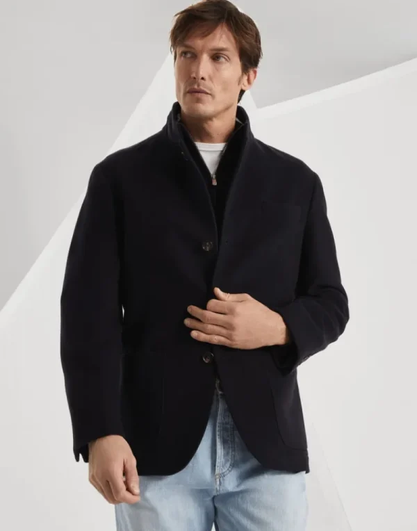 Capospalla-Brunello Cucinelli Outerwear stile giacca in panno leggero idrorepellente di cashmere Blu Navy (C210)