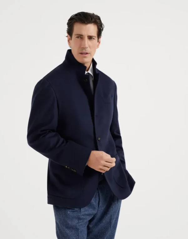 Capospalla-Brunello Cucinelli Outerwear stile giacca in beaver di cashmere e vicuña Blu (C018)