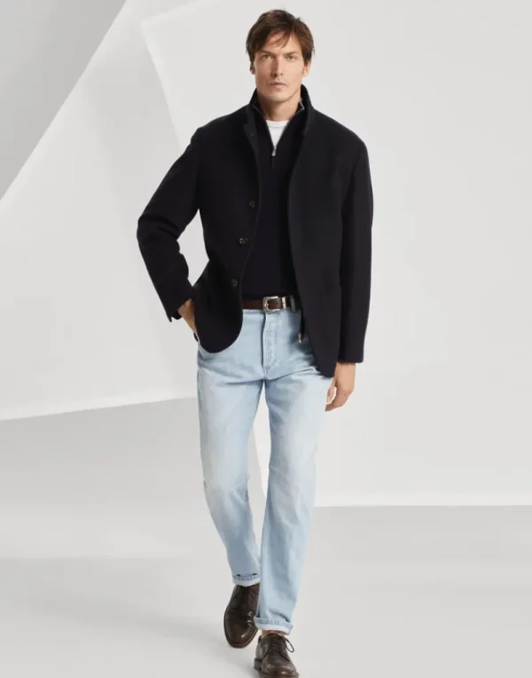 Capospalla-Brunello Cucinelli Outerwear stile giacca in panno leggero idrorepellente di cashmere Blu Navy (C210)