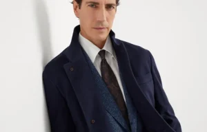 Capospalla-Brunello Cucinelli Outerwear stile giacca in beaver di cashmere e vicuña Blu (C018)