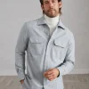 Camicie-Brunello Cucinelli Overshirt in flanella di lana vergine con taschini Grigio Perla (C511)