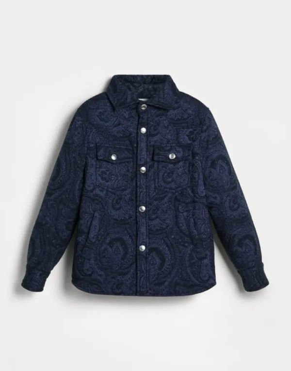 Capospalla-Brunello Cucinelli Overshirt in flanella jacquard Paisley di cotone con imbottitura in Thermore® Blu (CLG59)