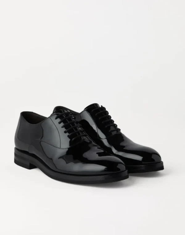 Stringate | Smoking-Brunello Cucinelli Oxford in vitello verniciato Nero (C101)