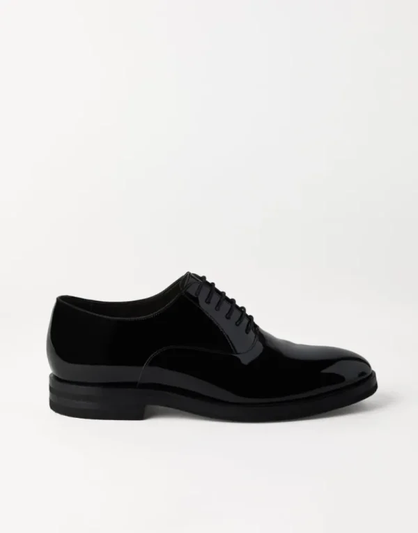 Stringate | Smoking-Brunello Cucinelli Oxford in vitello verniciato Nero (C101)