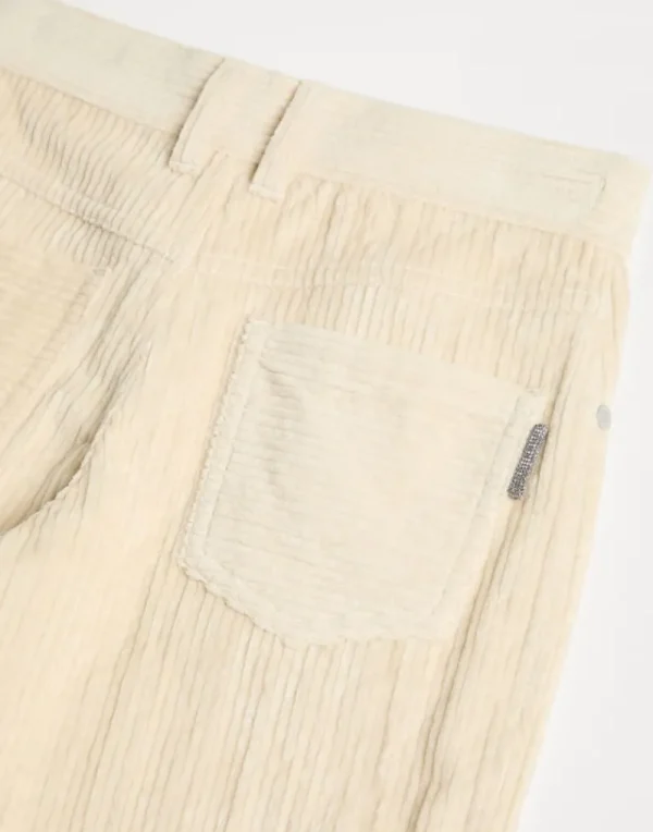 Pantaloni & Gonne-Brunello Cucinelli Pantalone A-line in velluto a coste di cotone comfort con monile Crema (C1934)