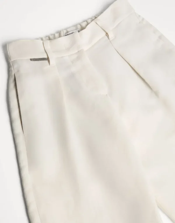 Pantaloni & Gonne-Brunello Cucinelli Pantalone A-line Pleated in twill Fluid di viscosa e lino con monile Panama (C9002)