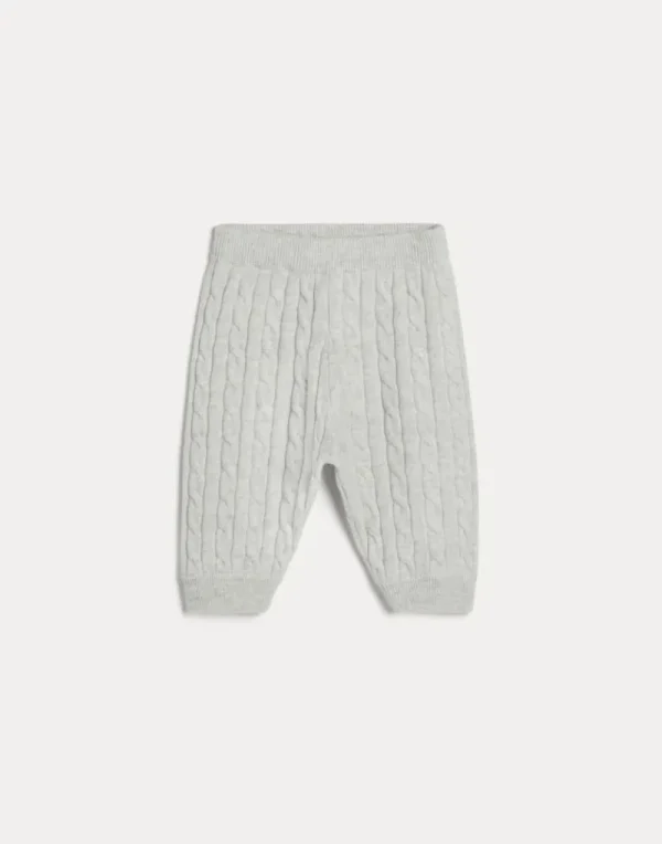 Newborn (0-24 Mesi)-Brunello Cucinelli Pantalone Baby Bernie in maglia di cashmere a treccia Nebbia (C2719)