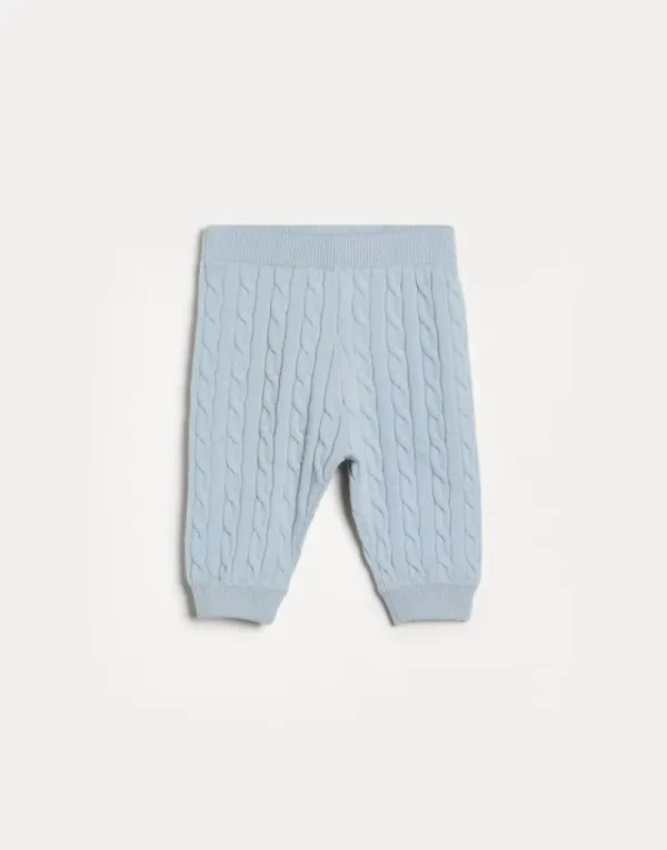 Newborn (0-24 Mesi)-Brunello Cucinelli Pantalone Baby Bernie in maglia di cashmere a treccia Ice (C9499)