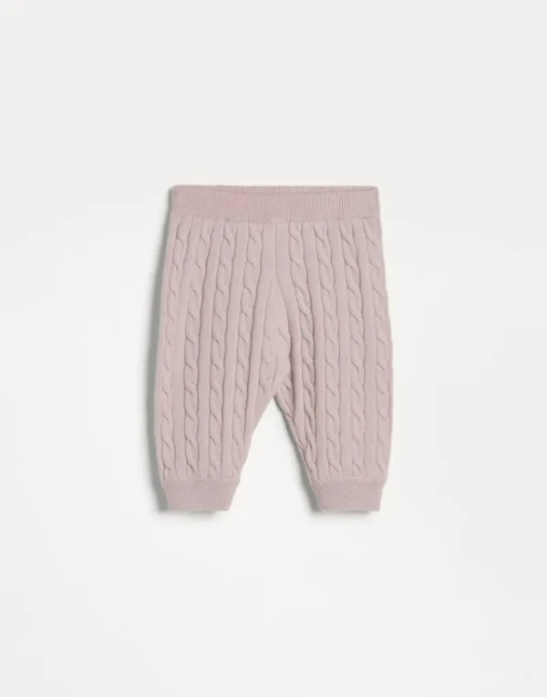 Newborn (0-24 Mesi)-Brunello Cucinelli Pantalone Baby Bernie in maglia di cashmere a treccia Rosa (C9433)