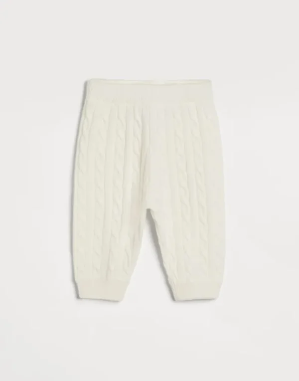 Newborn (0-24 Mesi)-Brunello Cucinelli Pantalone Baby Bernie in maglia di cashmere a treccia Bianco (C159)