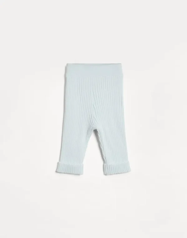 Newborn (0-24 Mesi)-Brunello Cucinelli Pantalone Baby Bernie in maglia di cotone a coste Cielo (CSU78)