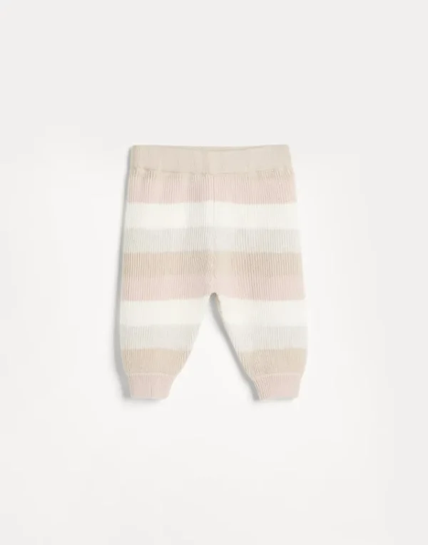 Newborn (0-24 Mesi)-Brunello Cucinelli Pantalone Baby Bernie in maglia di cashmere a righe Beige (CDQ18)