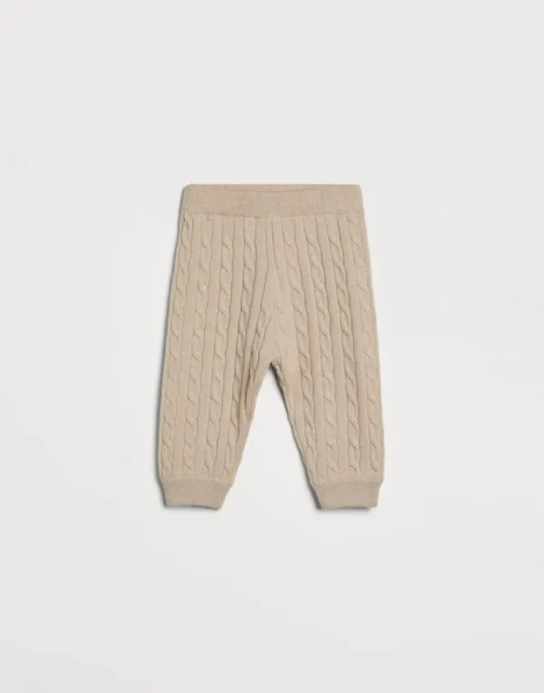 Newborn (0-24 Mesi)-Brunello Cucinelli Pantalone Baby Bernie in maglia di cashmere a treccia Avena (C058)