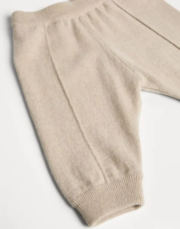 Newborn (0-24 Mesi)-Brunello Cucinelli Pantalone Baby Bernie in maglia di cashmere Avena (C058)