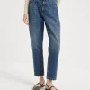 Denim-Brunello Cucinelli Pantalone Baggy in denim Authentic con Shiny Tab Denim Scuro (C8349)