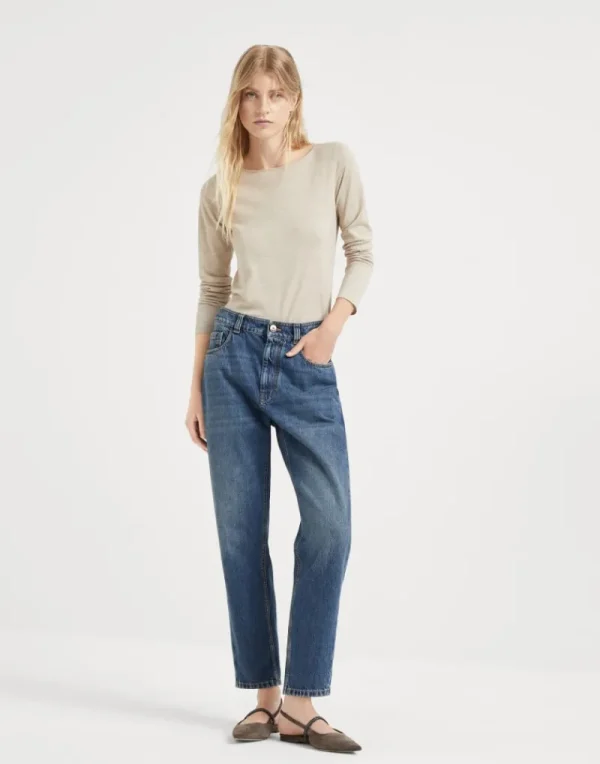 Denim-Brunello Cucinelli Pantalone Baggy in denim Authentic con Shiny Tab Denim Scuro (C8349)