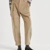 Pantaloni-Brunello Cucinelli Pantalone Baggy Sartorial in velluto a coste di cotone con monile Taupe (C8644)