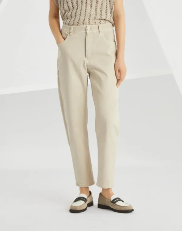 Pantaloni-Brunello Cucinelli Pantalone Baggy Tapered in denim comfort tinto Naturale (C7192)