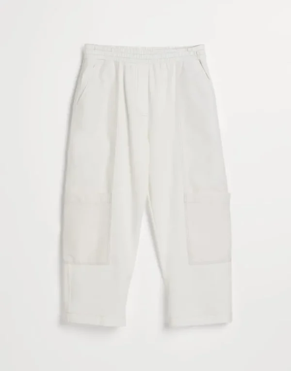 Travelwear-Brunello Cucinelli Pantalone Baggy Utility in felpa leggera di cotone stretch Bianco (C600)