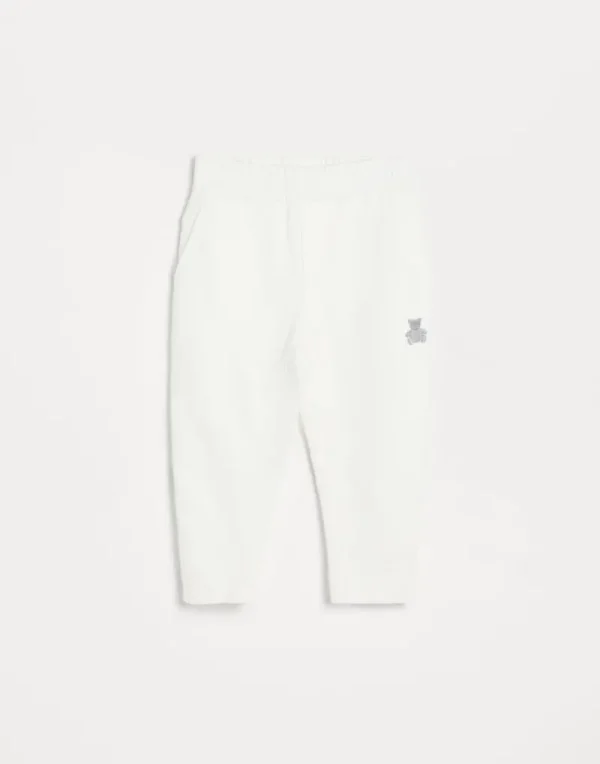 Ready To Wear (2-6 Anni)-Brunello Cucinelli Pantalone Bernie in felpa di cotone con ricamo Off-White (C7220)