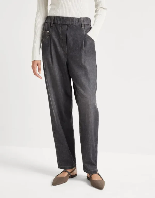 Pantaloni-Brunello Cucinelli Pantalone cinque tasche in denim leggero Denim Scuro (C8972)