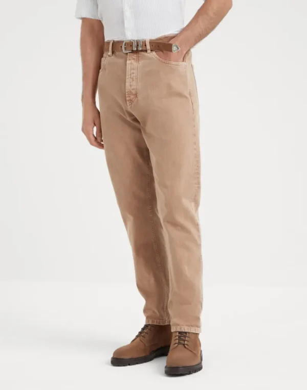 Denim-Brunello Cucinelli Pantalone cinque tasche iconic fit in denim fiammato tinto capo Beige (C7493)