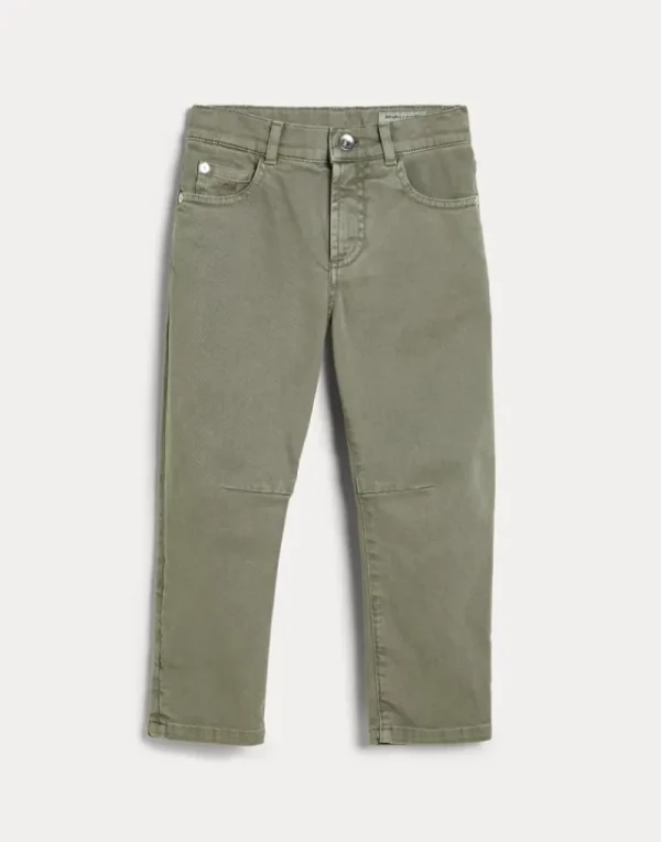 Pantaloni-Brunello Cucinelli Pantalone cinque tasche in denim leggero tinto comfort Militare (C7417)