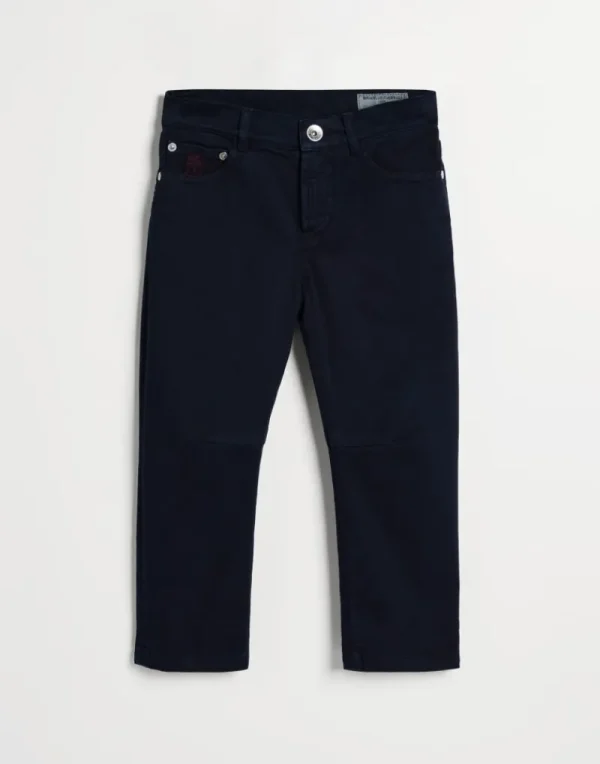 Pantaloni-Brunello Cucinelli Pantalone cinque tasche in denim leggero tinto comfort Blu Navy (C7193)