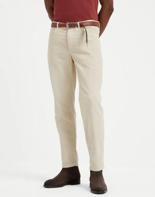 Pantaloni-Brunello Cucinelli Pantalone cinque tasche italian fit in velluto a costine di cotone tinto capo Beige (C6233)