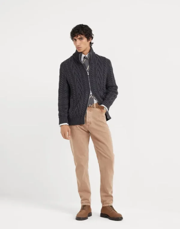 Denim-Brunello Cucinelli Pantalone cinque tasche iconic fit in denim fiammato tinto capo Beige (C7493)