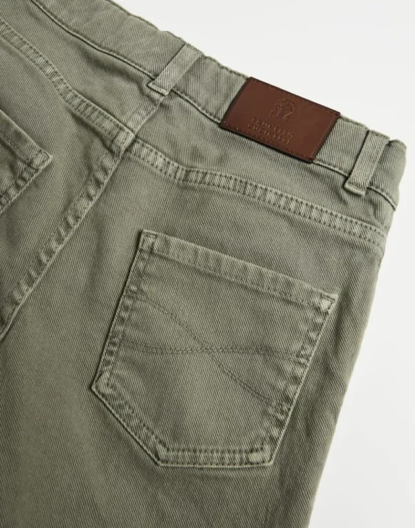 Pantaloni-Brunello Cucinelli Pantalone cinque tasche in denim leggero tinto comfort Militare (C7417)