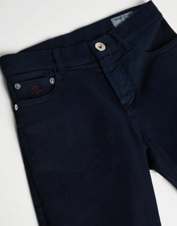 Pantaloni-Brunello Cucinelli Pantalone cinque tasche in denim leggero tinto comfort Blu Navy (C7193)