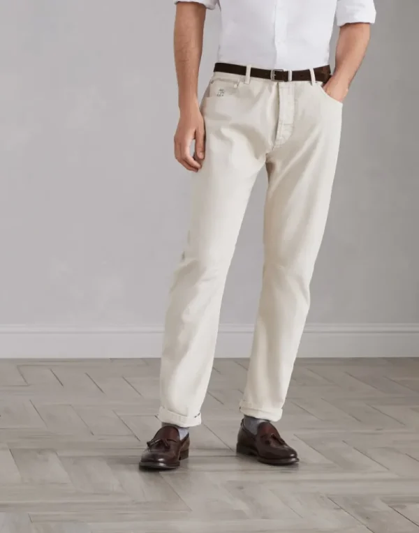 Denim-Brunello Cucinelli Pantalone cinque tasche leisure fit in denim comfort tinto capo Beige (C6233)