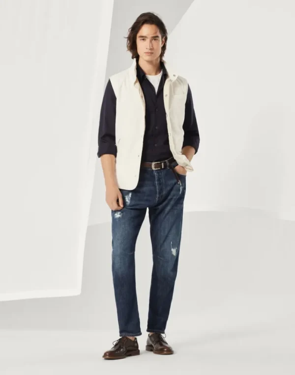 Denim-Brunello Cucinelli Pantalone cinque tasche leisure fit in denim leggero con rotture Denim Scuro (C1468)