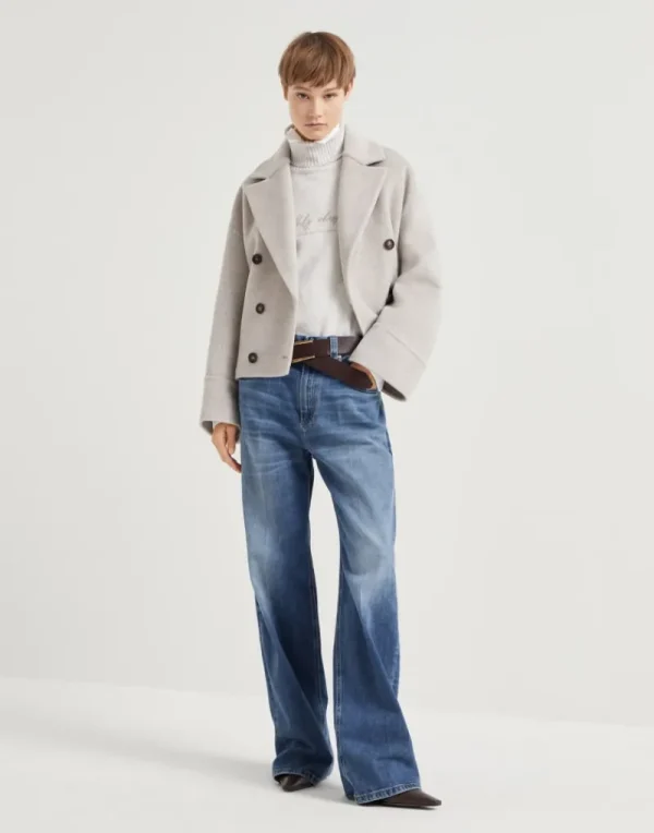 Denim-Brunello Cucinelli Pantalone cinque tasche Loose in denim di cotone comfort con Shiny Tab Denim Scuro (C8986)